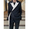 Men Irregular Patchwork Belted Casual Long Sleeve Blazer