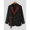 Men Irregular Patchwork Belted Casual Long Sleeve Blazer