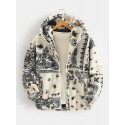 Mens Baroque Print Warm Sherpa Ethnic Style Hooded Jacket With Pocket
