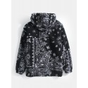 Mens Baroque Print Warm Sherpa Ethnic Style Hooded Jacket With Pocket
