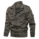 Mens 100% Cotton Fashion Denim Multi Pockets Thickened Warm Casual Jacket