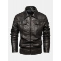 Men Zipper Lapel Pockets PU Leather Motorcycle Jackets