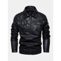 Men Zipper Lapel Pockets PU Leather Motorcycle Jackets