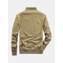 Men 100%Cotton Solid Color Long Sleeve Buttons Pockets Casual Jackets