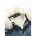 Mens Button Up Stone Washed Multi Pocket Fur Fluffy Collar Thick Casual Denim Jacket