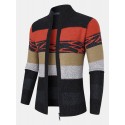 Men Striped Color Block Zipper Stand Collar Casual Cardigans