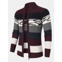 Men Striped Color Block Zipper Stand Collar Casual Cardigans