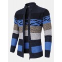 Men Striped Color Block Zipper Stand Collar Casual Cardigans