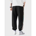 Mens Vintage Geometric Side Print Casual Drawstring Sweatpants