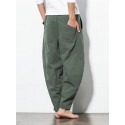 Men's Loose Wide Leg Pants Solid Color Casual Baggy Breathable Cotton Harem Pants