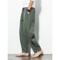 Men's Loose Wide Leg Pants Solid Color Casual Baggy Breathable Cotton Harem Pants