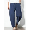 Men's Loose Wide Leg Pants Solid Color Casual Baggy Breathable Cotton Harem Pants