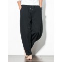 Men's Loose Wide Leg Pants Solid Color Casual Baggy Breathable Cotton Harem Pants