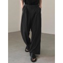 Men Expandable Waist Solid Color Casual Loose Fit Wide-leg Pants