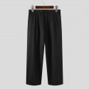 Men Expandable Waist Solid Color Casual Loose Fit Wide-leg Pants