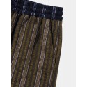 Mens Two Tone Striped Patchwork Flap Pocket Cotton Pants