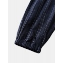 Mens Two Tone Striped Patchwork Flap Pocket Cotton Pants
