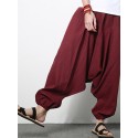 Men's Cotton Linen Harem Pants Casual Baggy Loose Trousers Fashion Wide Legs Trousers