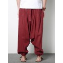Men's Cotton Linen Harem Pants Casual Baggy Loose Trousers Fashion Wide Legs Trousers