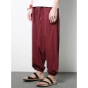 Men's Cotton Linen Harem Pants Casual Baggy Loose Trousers Fashion Wide Legs Trousers