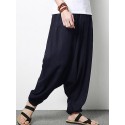 Men's Cotton Linen Harem Pants Casual Baggy Loose Trousers Fashion Wide Legs Trousers