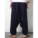 Men's Cotton Linen Harem Pants Casual Baggy Loose Trousers Fashion Wide Legs Trousers