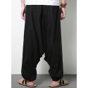 Men's Cotton Linen Harem Pants Casual Baggy Loose Trousers Fashion Wide Legs Trousers