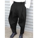 Men Plain Cross Pleated High Waist Loose Fit Pants