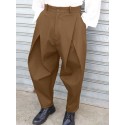 Men Plain Cross Pleated High Waist Loose Fit Pants