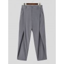 Men Plain Cross Pleated High Waist Loose Fit Pants