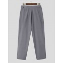 Men Plain Cross Pleated High Waist Loose Fit Pants