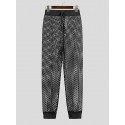 Men See Through Mesh Fishnet Elastic Waist Drawstring Pants