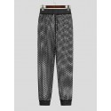 Men See Through Mesh Fishnet Elastic Waist Drawstring Pants