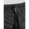 Men See Through Mesh Fishnet Elastic Waist Drawstring Pants