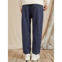 Men Corduroy Solid Elastic Waist Ankle Length Casual Pockets Pants