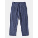 Men Corduroy Solid Elastic Waist Ankle Length Casual Pockets Pants