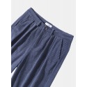 Men Corduroy Solid Elastic Waist Ankle Length Casual Pockets Pants