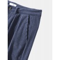 Men Corduroy Solid Elastic Waist Ankle Length Casual Pockets Pants