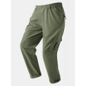 Men Solid Color Utility Pocket Street Elastic Waist Casual Cargo Pants