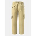 Men Solid Color Utility Pocket Street Elastic Waist Casual Cargo Pants