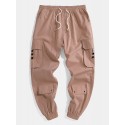 Mens 100% Cotton Utility Drawstring Relaxed Fit Cuffed Cargo Pants