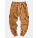Mens 100% Cotton Utility Drawstring Relaxed Fit Cuffed Cargo Pants