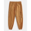 Mens 100% Cotton Utility Drawstring Relaxed Fit Cuffed Cargo Pants