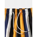 Men Colorful Stripe Shorts Quick Drying Mesh Lining Mid Length Beach Holiday Swim Trunks Shorts