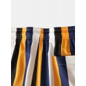 Men Colorful Stripe Shorts Quick Drying Mesh Lining Mid Length Beach Holiday Swim Trunks Shorts