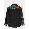 Men Ethnic Ornament Printed Long Sleeve Front Buttons Shirts