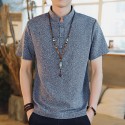 Men Casual Short Sleeve Stand Collar Chinese Style Button Shirts Kung Fu Top Tee