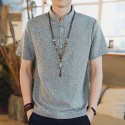 Men Casual Short Sleeve Stand Collar Chinese Style Button Shirts Kung Fu Top Tee