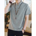 Men Casual Short Sleeve Stand Collar Chinese Style Button Shirts Kung Fu Top Tee