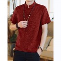 Men Casual Short Sleeve Stand Collar Chinese Style Button Shirts Kung Fu Top Tee